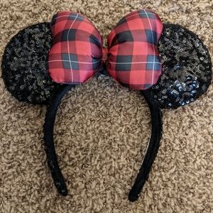 Minnie Mouse Sequined Ear Headband with Plaid Bow